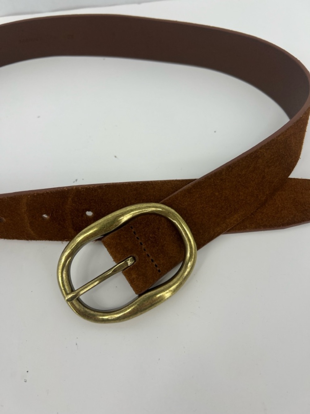 Madewell Brown Suede Belt with Brass Oval Buckle NW392 - Picture 3 of 8